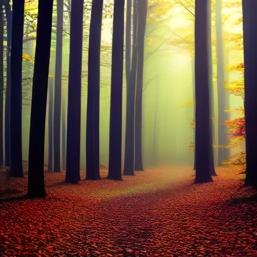 A moody forest path in autumn fog with volumetric light, rendered by veizik on a Raspberry Pi 5 with Stable Diffusion 1.5 and a few-step LCM-LoRA.